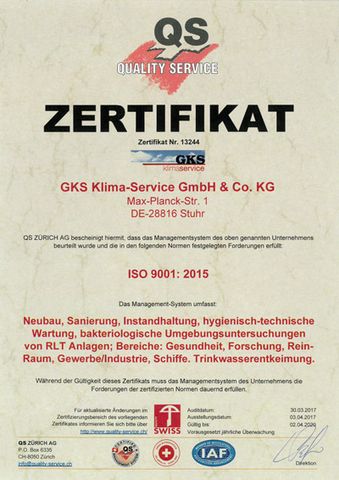 GKS Klimaservice Stuhr Zertifikat